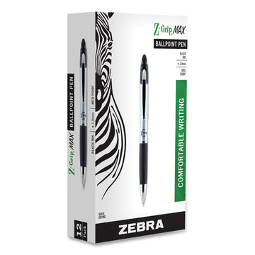 Zebra® Z-grip Max Ballpoint Pen, Retractable, Medium 1 Mm, Black Ink, Silver Barrel, Dozen freeshipping - TVN Wholesale